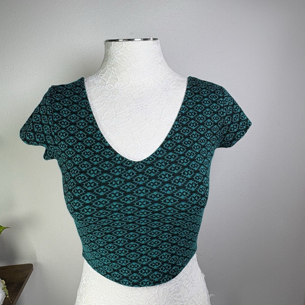 LA Hearts Womens M Teal Crop Top Indie Sleaze Geometric Rayon Blend